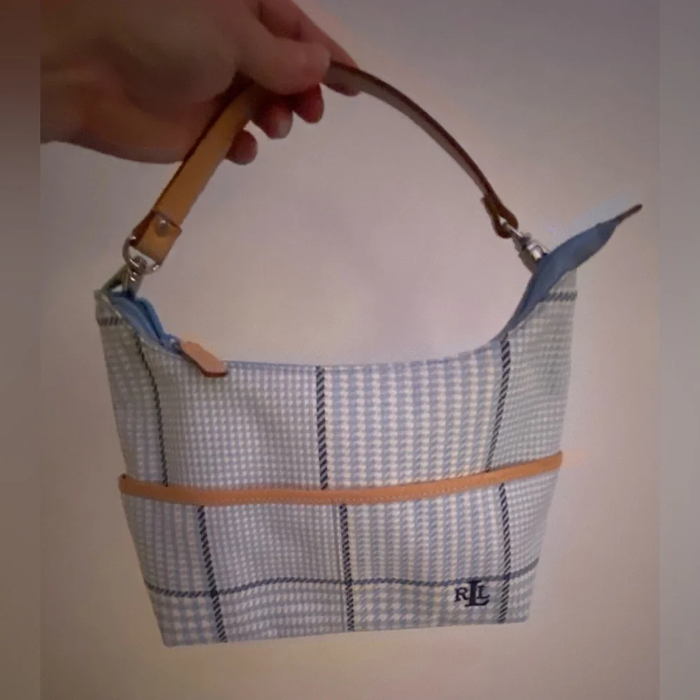 Small Lauren Ralph Lauren Hobo Plaid Blue Handbag - Picture 10 of 14